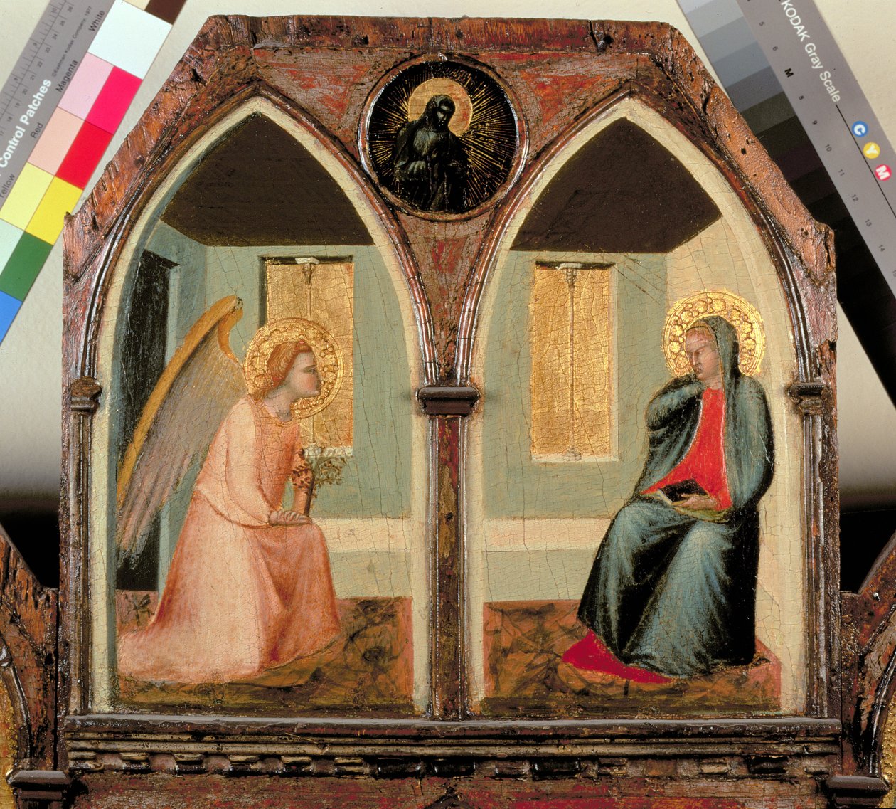 Der St. Giusto Polyptychon, Detail der Verkündigung von Pietro Lorenzetti