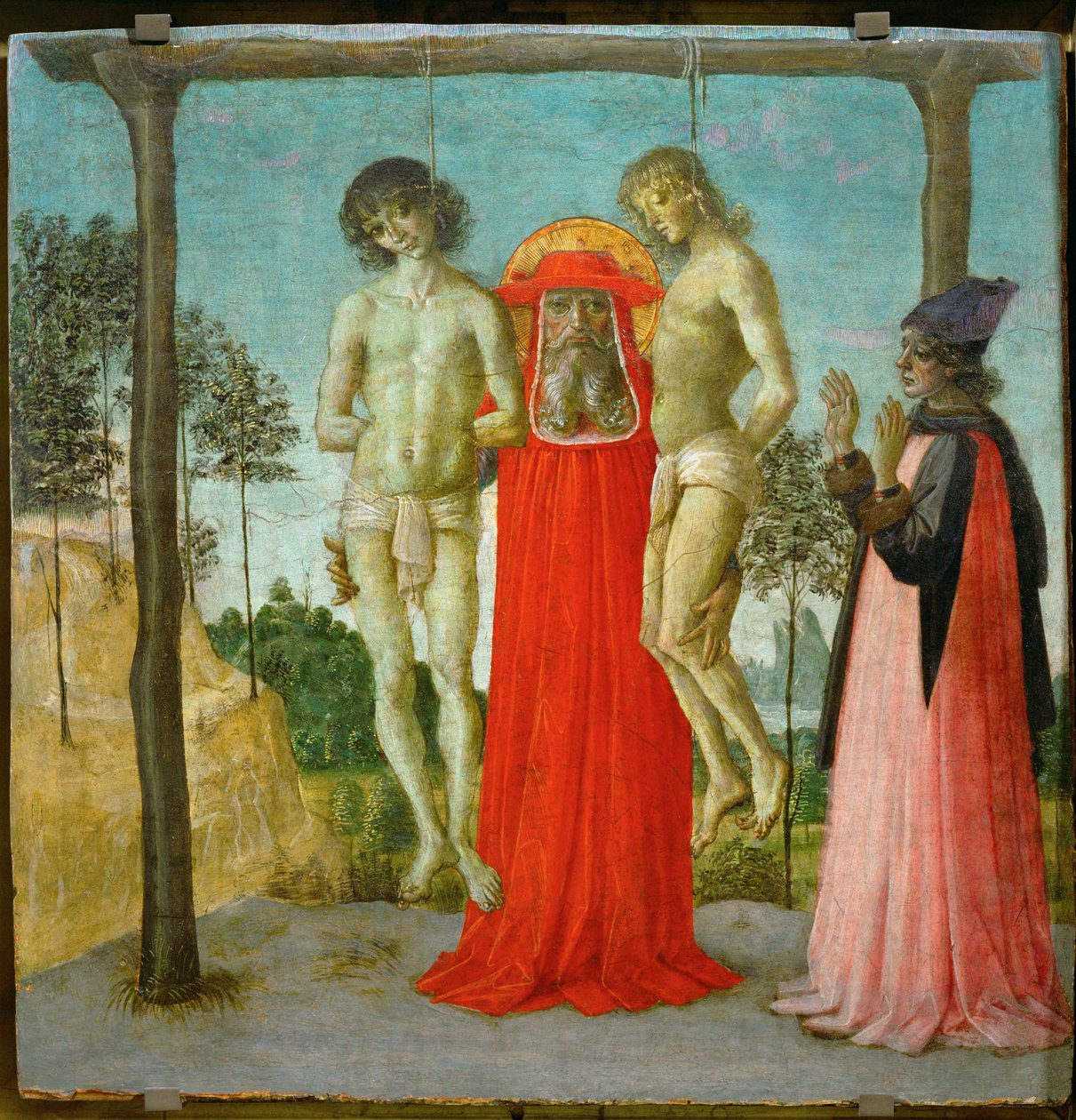 Der heilige Hieronymus unterstützt zwei gehängte junge Männer von Pietro (studio of) Perugino