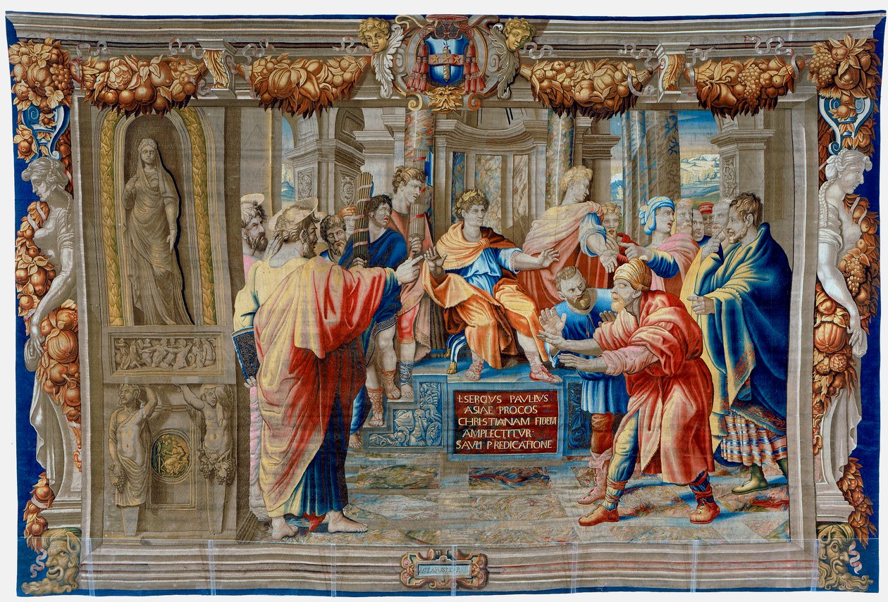 Wandteppich aus dem 17. Jahrhundert, der die Blendung des Zauberers Elima darstellt von Pietro 1579 1669 Fevère