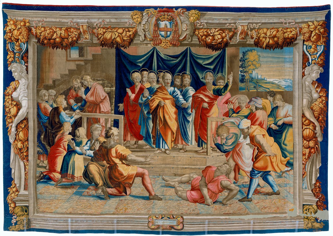 Wandteppich aus dem 17. Jahrhundert, der den Tod von Anania darstellt von Pietro 1579 1669 Fevère