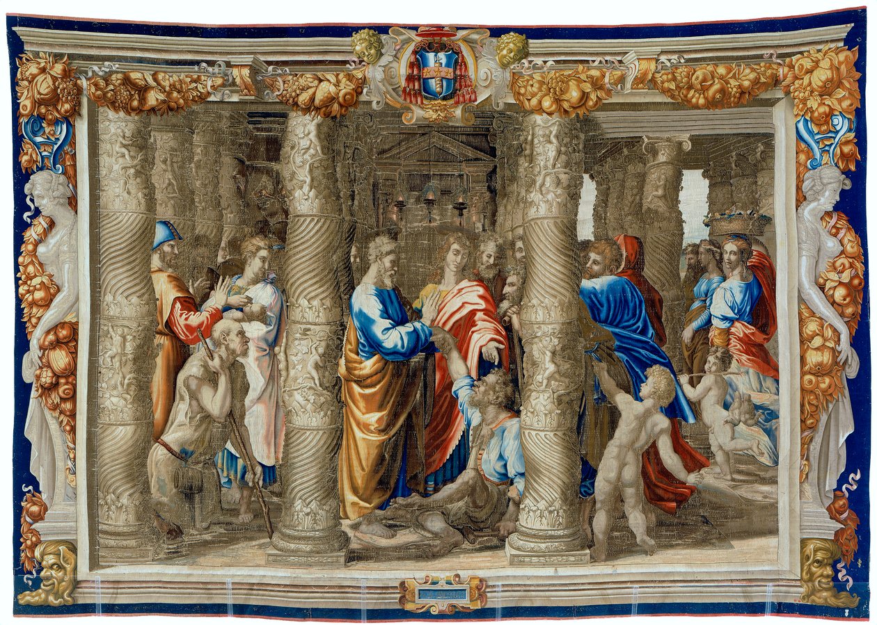 Wandteppich aus dem 17. Jahrhundert, der die Heilung des Lahmen darstellt von Pietro 1579 1669 Fevère