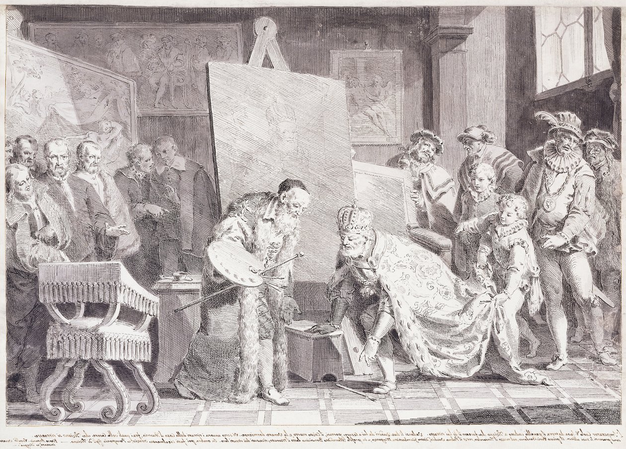 Kaiser Karl V. hebt Tizians Pinsel auf von Pietro Antonio Novelli