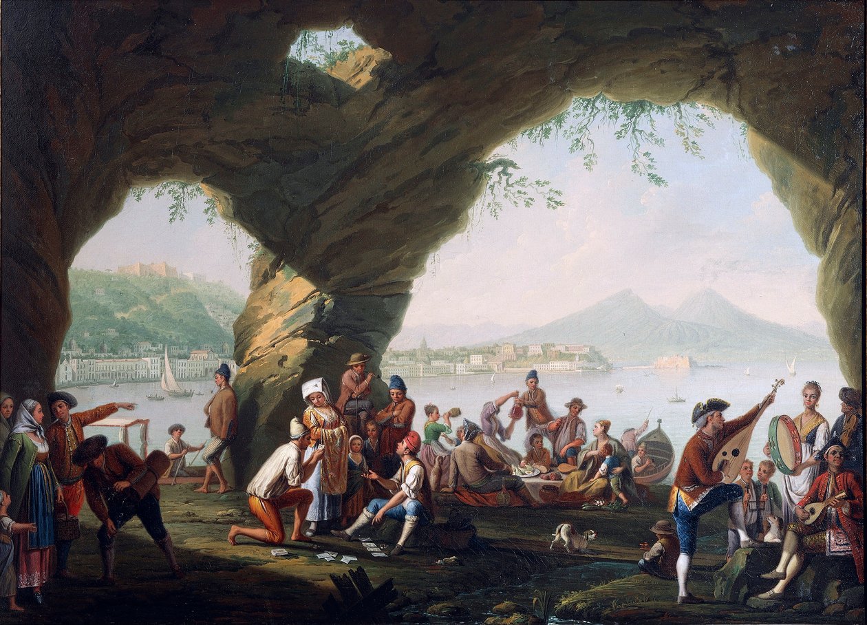 Szenen des Alltagslebens in einer Höhle in Posillipo, in der Nähe von Neapel von Pietro Fabris