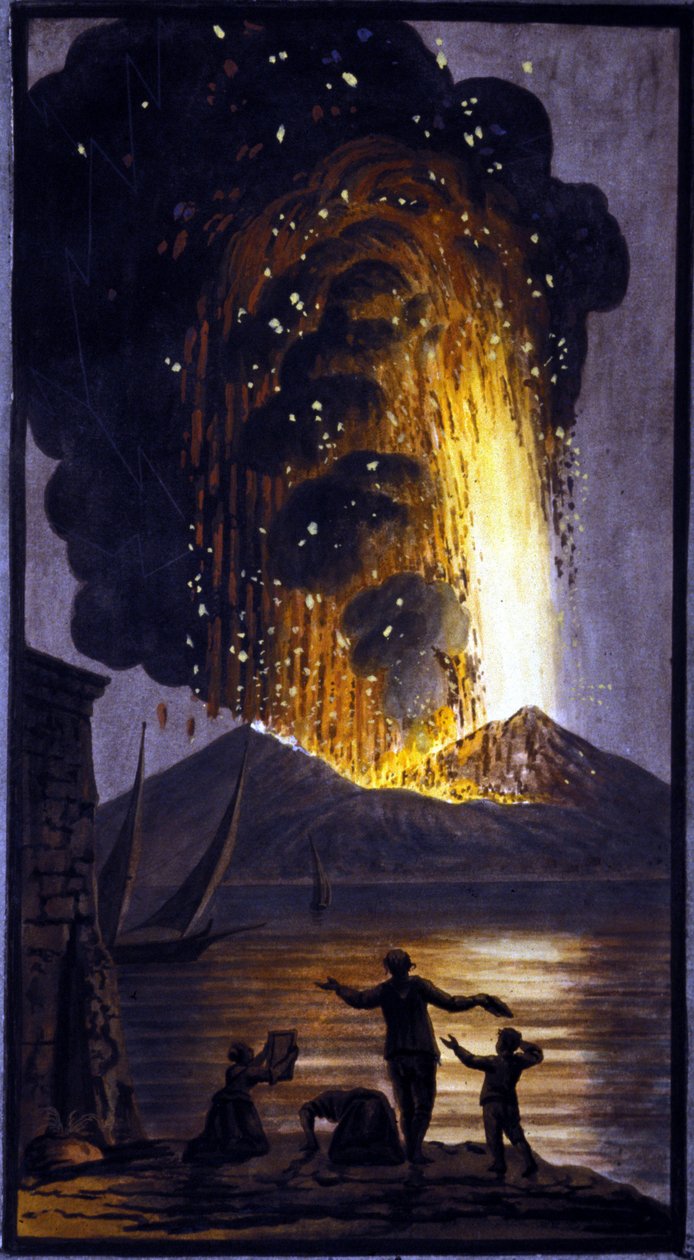Der ausbrechende Vesuv. Diese Gouache wurde von Pierre Fabris auf Wunsch von Sir William Hamilton, englischer Botschafter in Neapel, angefertigt von Pietro Fabris