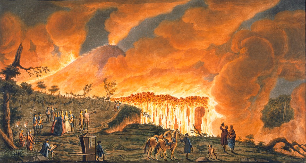 Ansicht von Hamilton, die ihre sizilianischen Majestäten am 11. Mai 1771 eskortieren, um den Lavafluss zu beobachten von Pietro Fabris