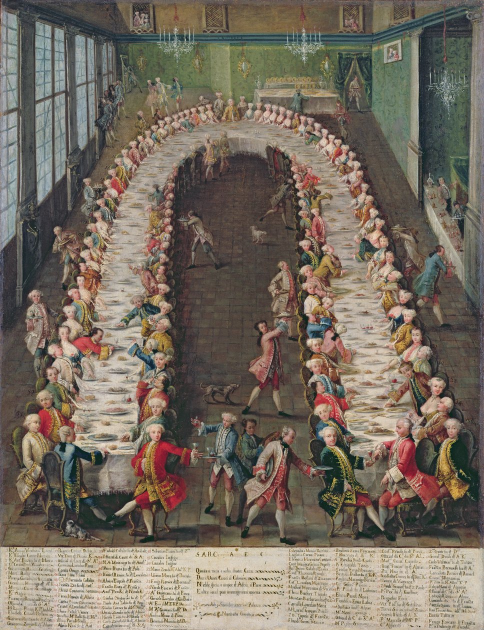Das Bankett im Casa Nani, zu Ehren ihres Gastes, Clemens August, Kurfürst-Erzbischof von Köln, am 9. September 1755 von Pietro Longhi
