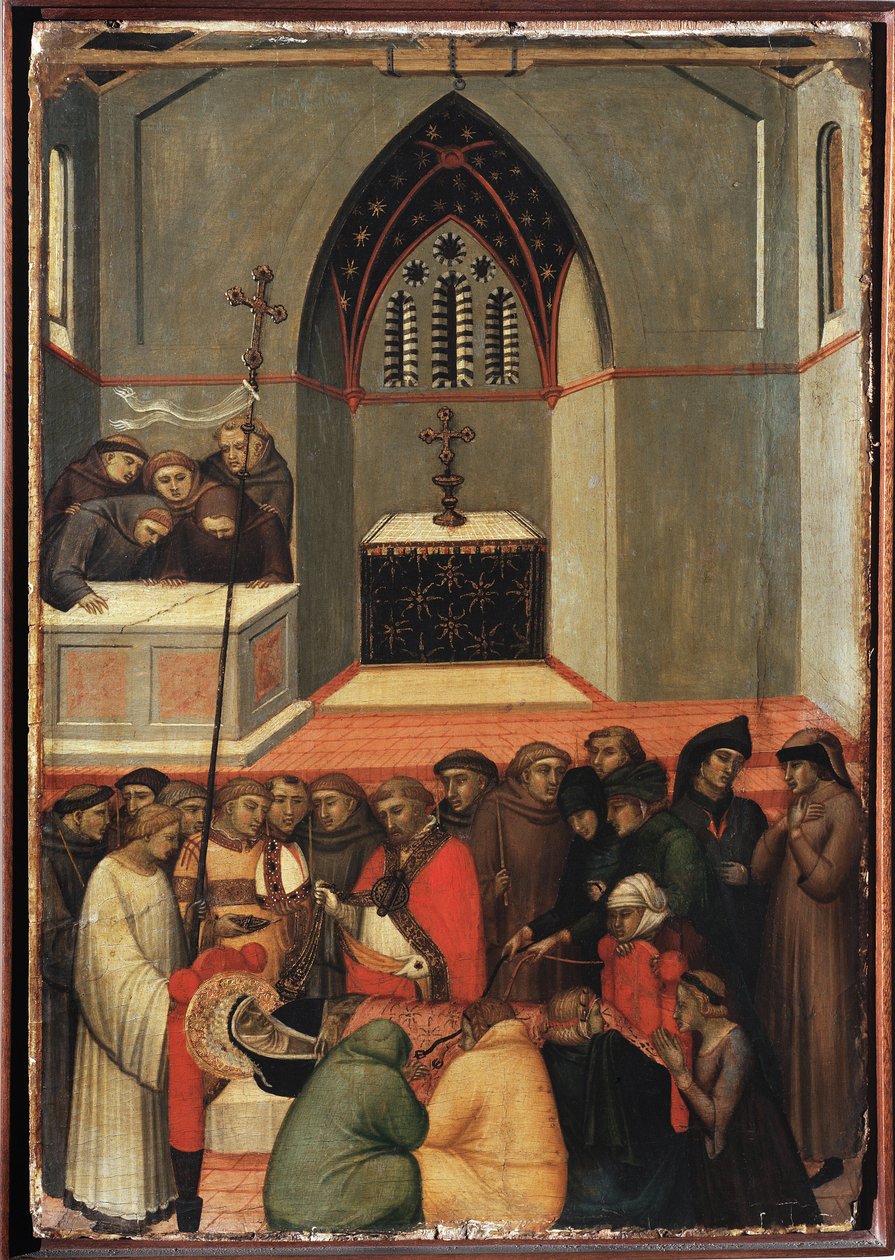 Der unversehrte Leichnam der Heiligen Demut (Polyptychon des Lebens der Heiligen Demut) von Pietro Lorenzetti