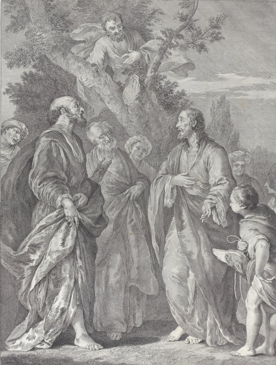 Bekehrung des Zachäus, mit Christus rechts, der den Zöllner anspricht von Pietro Monaco
