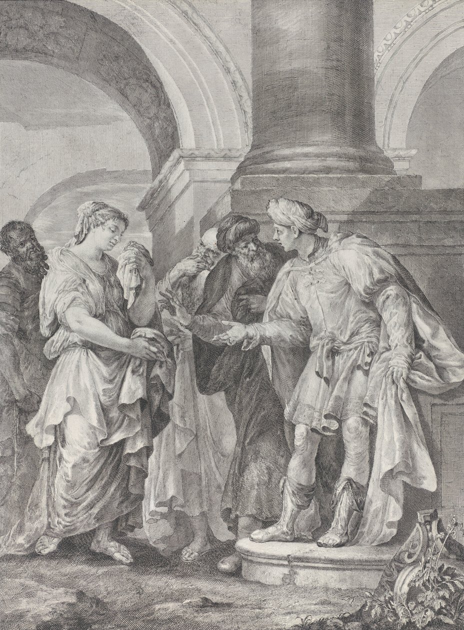 Daniel streitet mit den Ältesten, während Susanna links steht von Pietro Monaco