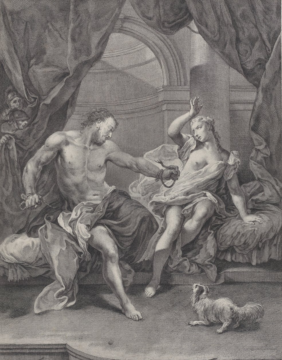 Samson und Delilah auf einem Bett sitzend, ca. 1730-39 von Pietro Monaco