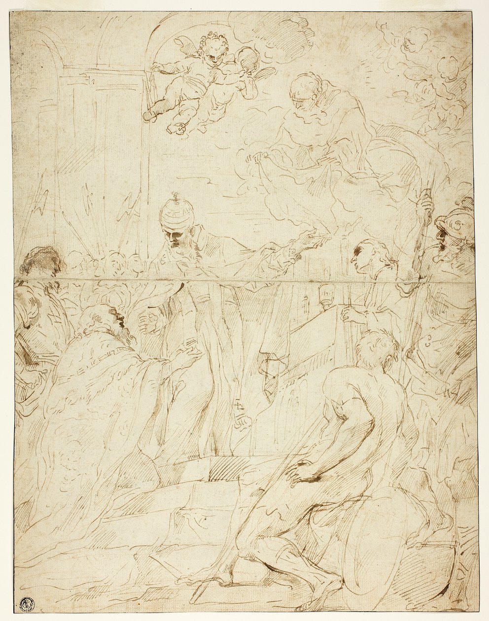 Heiliger erscheint Herrscher (recto); Fliegender Putto (verso) von Pietro Novelli