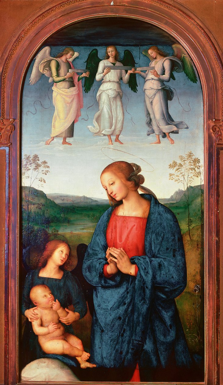 Polyptychon der Kartause von Pavia: Madonna mit Kind und drei Engeln von Pietro Perugino