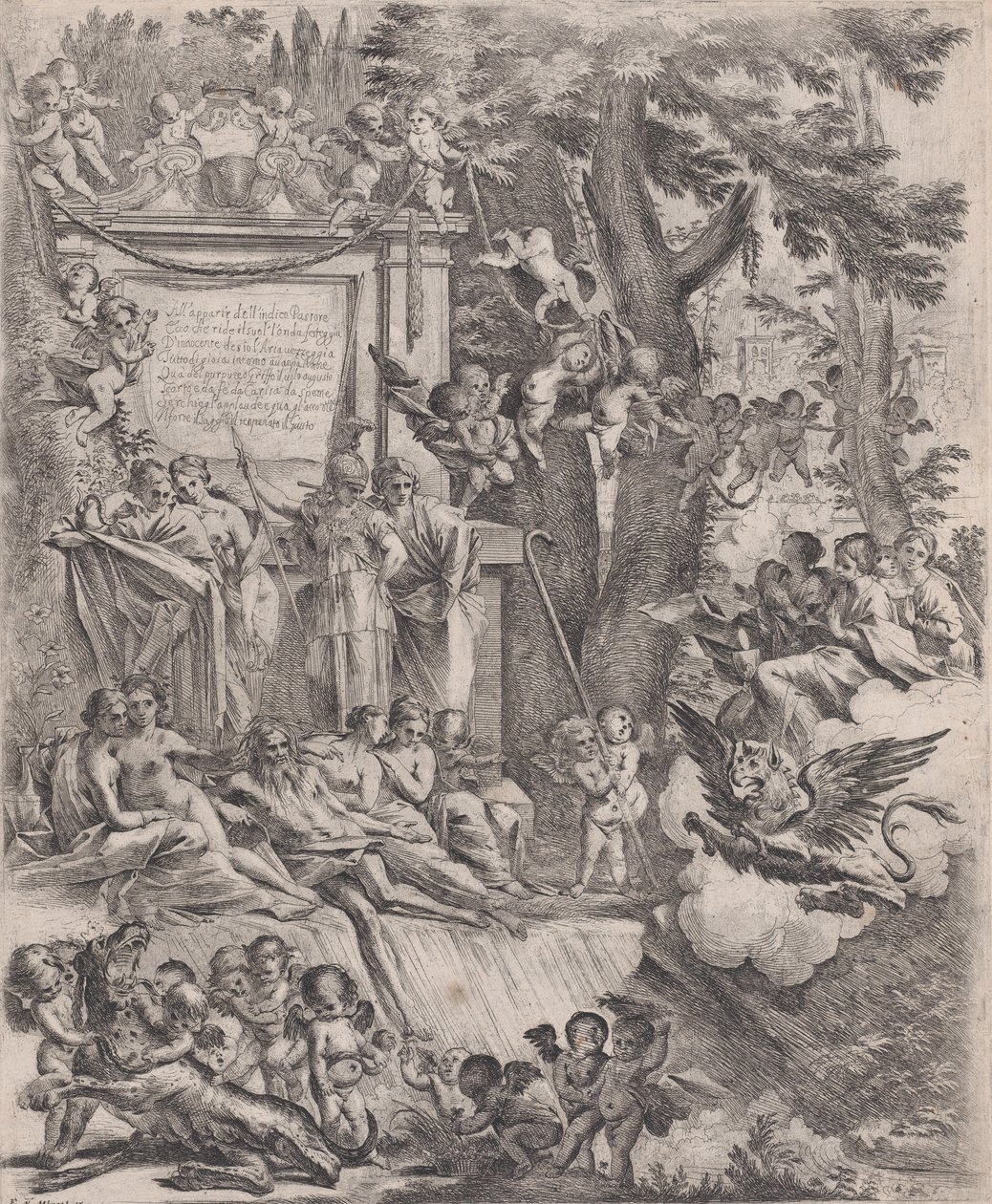 Eine Allegorie zu Ehren der Ankunft von Kardinal Franciotti als Bischof von Lucca, 1637 von Pietro Testa