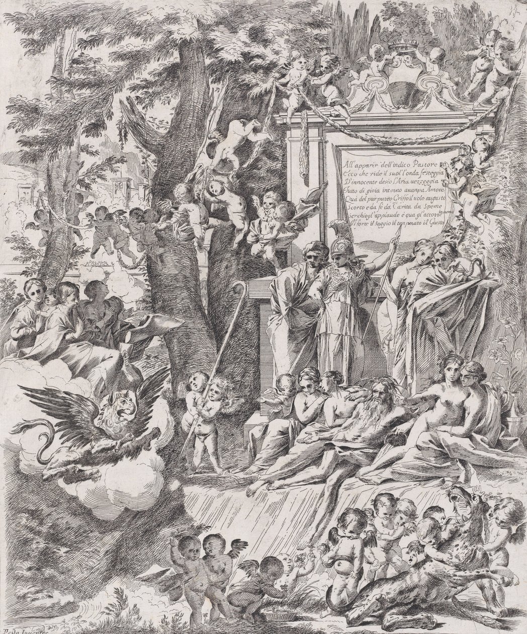 Eine Allegorie zu Ehren der Ankunft von Kardinal Franciotti als Bischof von Lucca, 1680-1700 von Pietro Testa