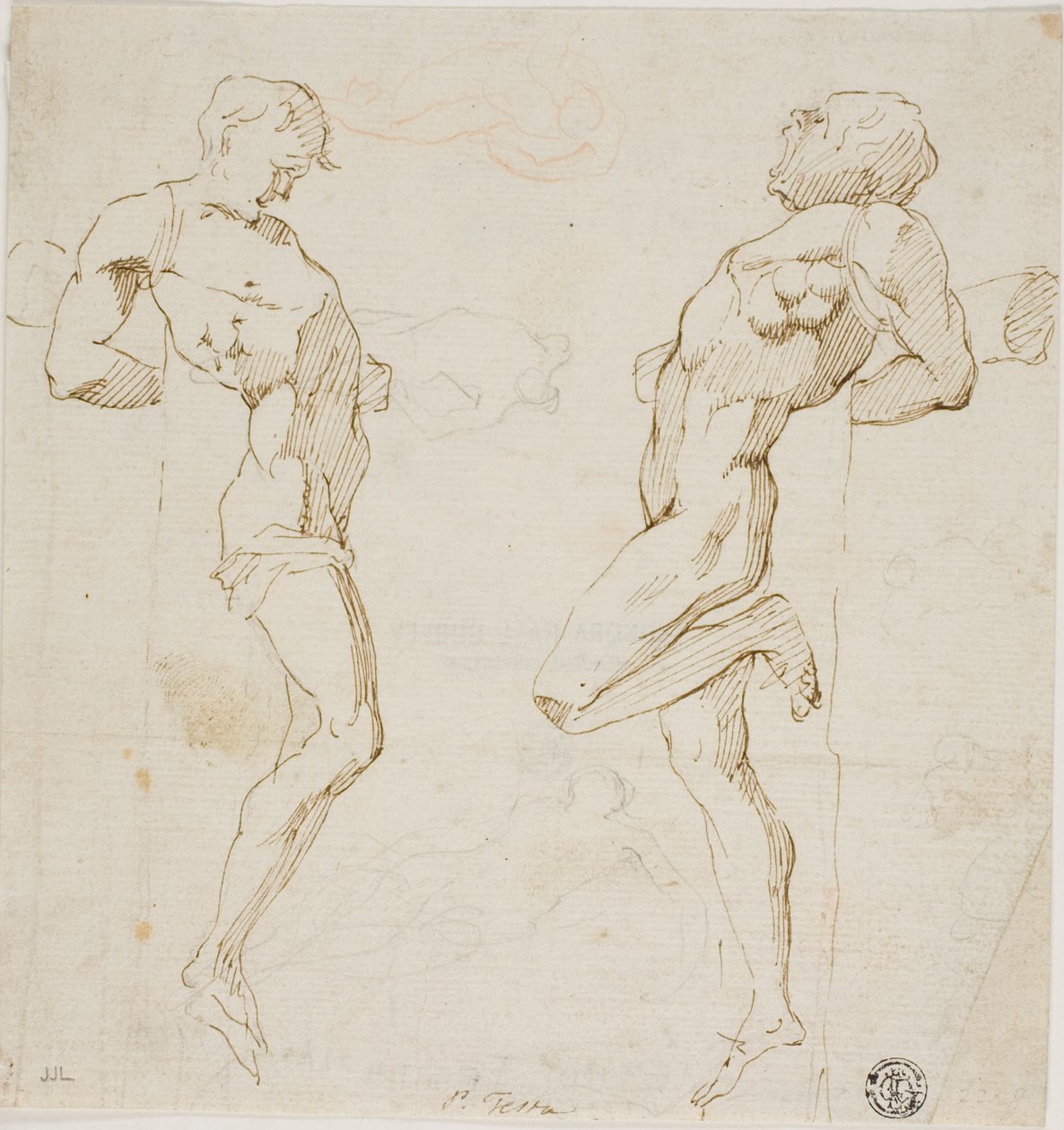 Studien für Diebe am Kreuz (recto), Skizze von Figuren (verso) von Pietro Testa