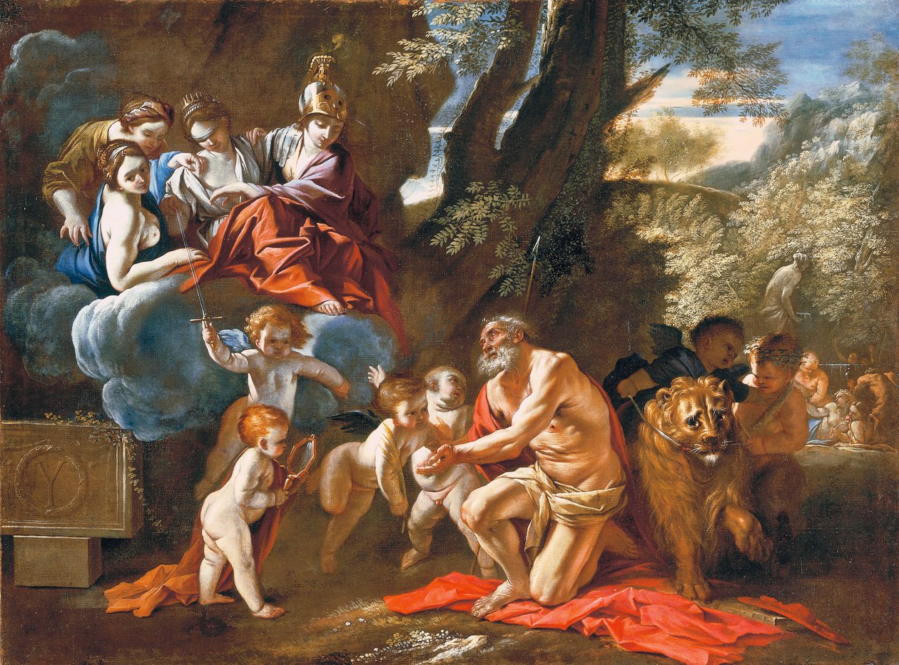 Die vier Kardinaltugenden erscheinen dem Heiligen Hieronymus von Pietro Testa