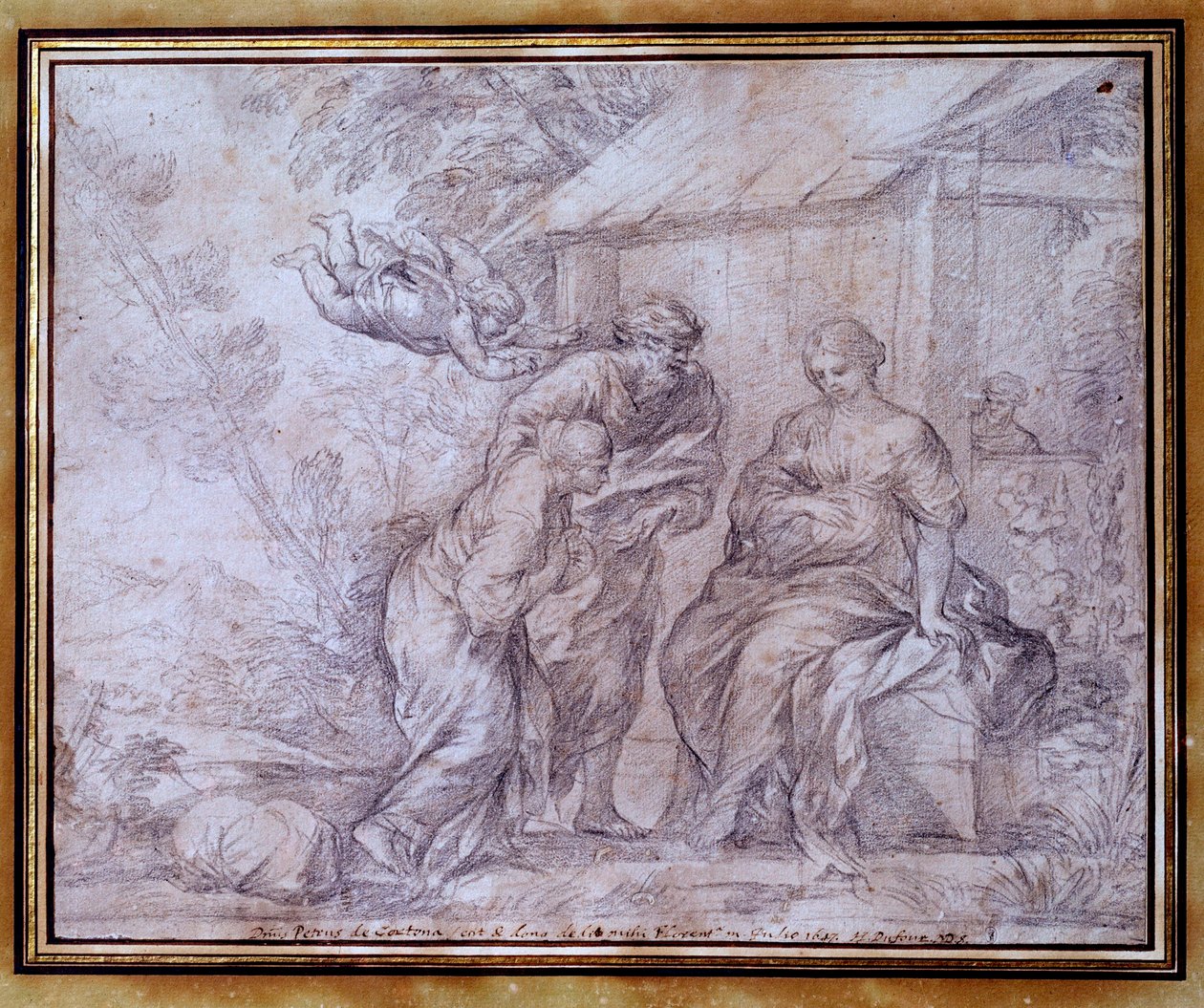 Die Rückkehr von Hagar, der ägyptischen Sklavin von Sarah, Abrahams Frau. Zeichnung in schwarzem Bleistift von Pietro Berrettini, bekannt als Pietro da Cortona. 17. Jahrhundert. Paris, Louvre Museum von Pietro da Cortona