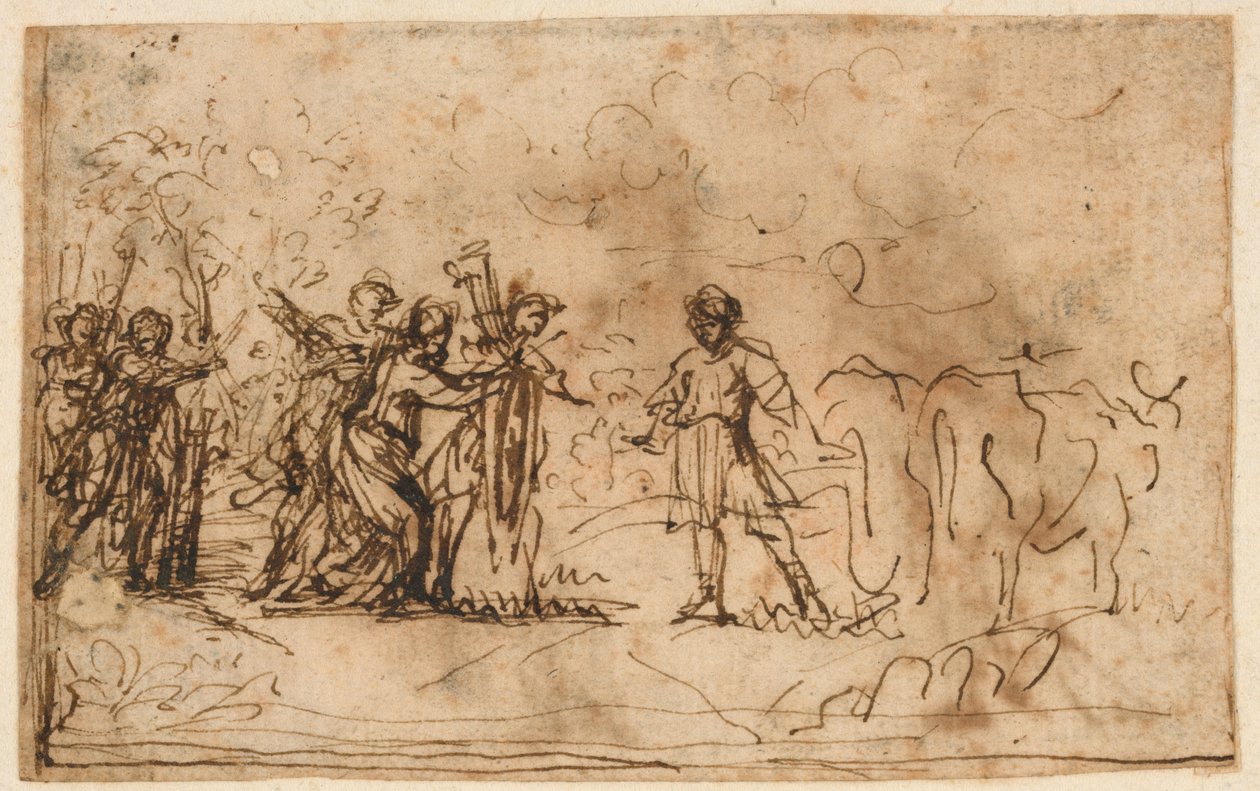 Cincinnatus vom Feld gerufen, Studie für die "Storia di Cincinnato," Galerie der Villa Sacchetti (jetzt Chigi), Castelfusano von Pietro da Cortona