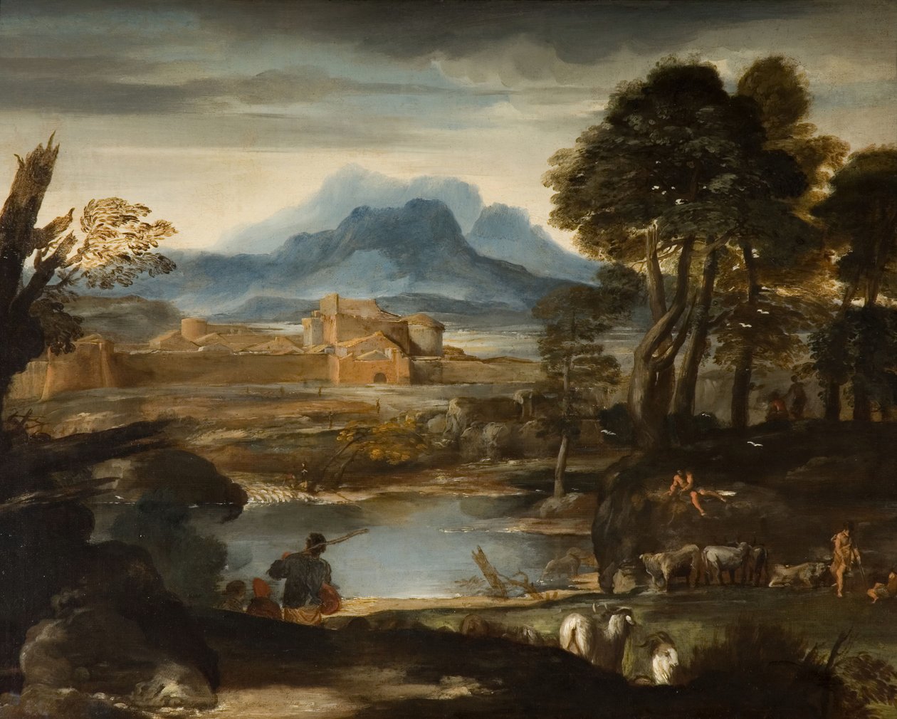 Landschaft mit einem See und einer ummauerten Stadt, 1635 von Pietro da Cortona