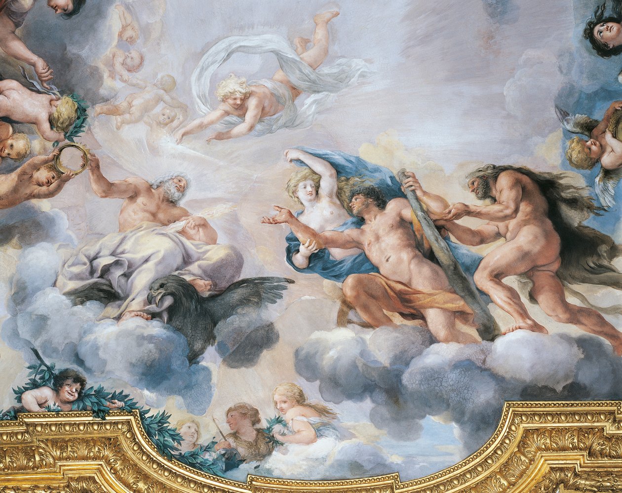 Cosimo I. dargestellt als junger Mann, der von Jupiter die Krone der Unsterblichkeit erhält, von Pietro da Cortona und Ciro Ferri, Fresko von Pietro da & Ferri Ciro (1634 89) Cortona