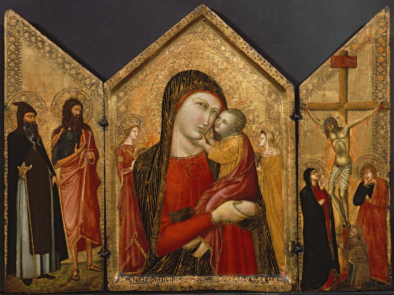 Madonna mit Kind, die Kreuzigung und Heilige, ca. 1340-1370 von Pietro follower of Lorenzetti