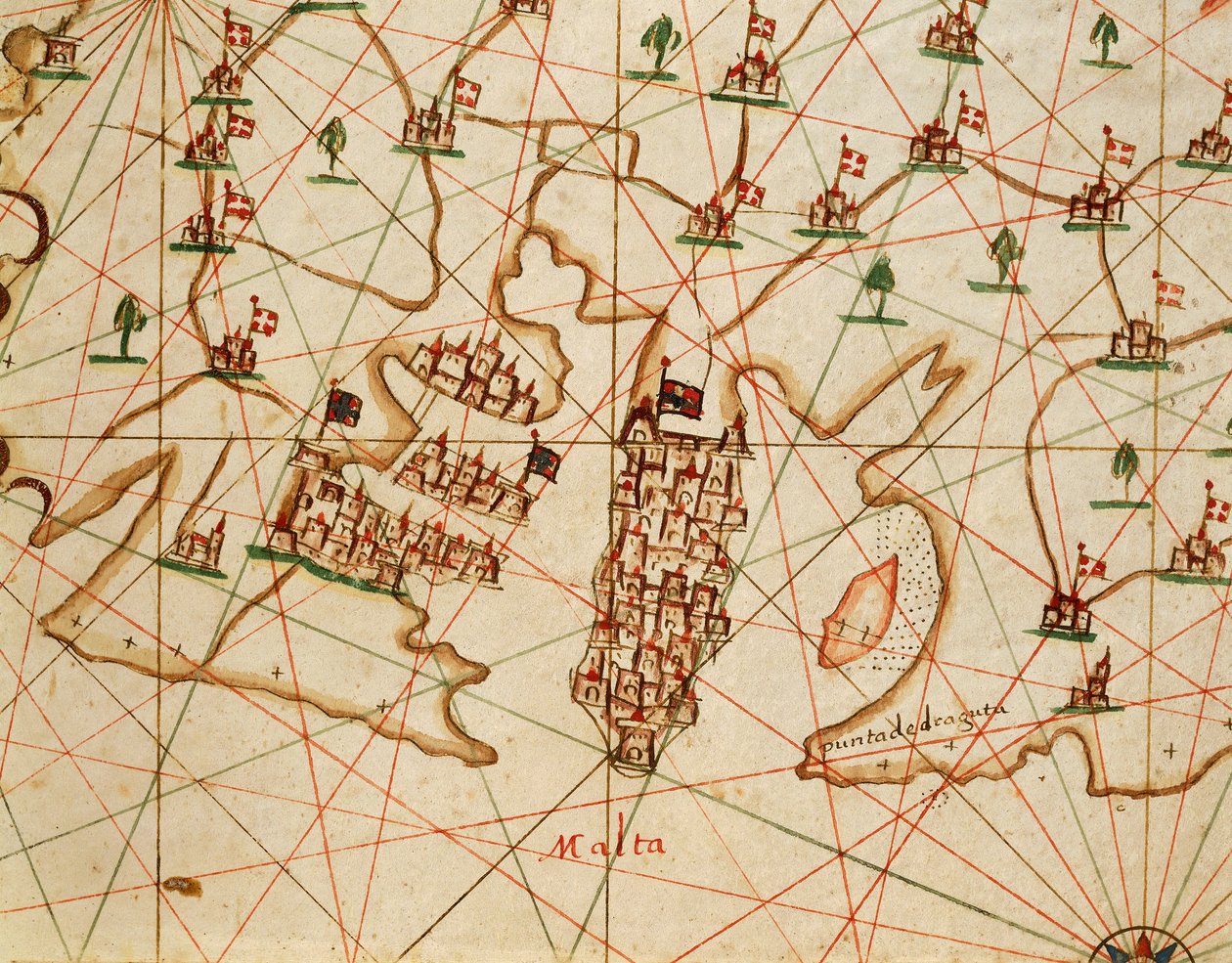 Insel Malta, aus dem Portolan-Atlas bestehend aus sechs Karten, von Placido Caloiro und Francesco Oliva, Pergament. 1646. von Placido Caloiro e Oliva