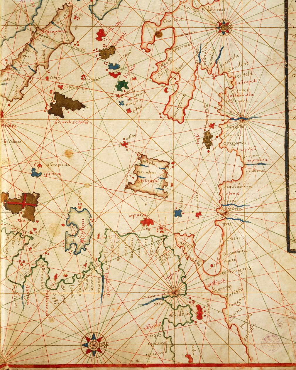 Der Peloponnes, aus dem Portolan-Atlas bestehend aus sechs Karten, von Placido Caloiro und Francesco Oliva, Pergament. 1646. von Placido Caloiro e Oliva