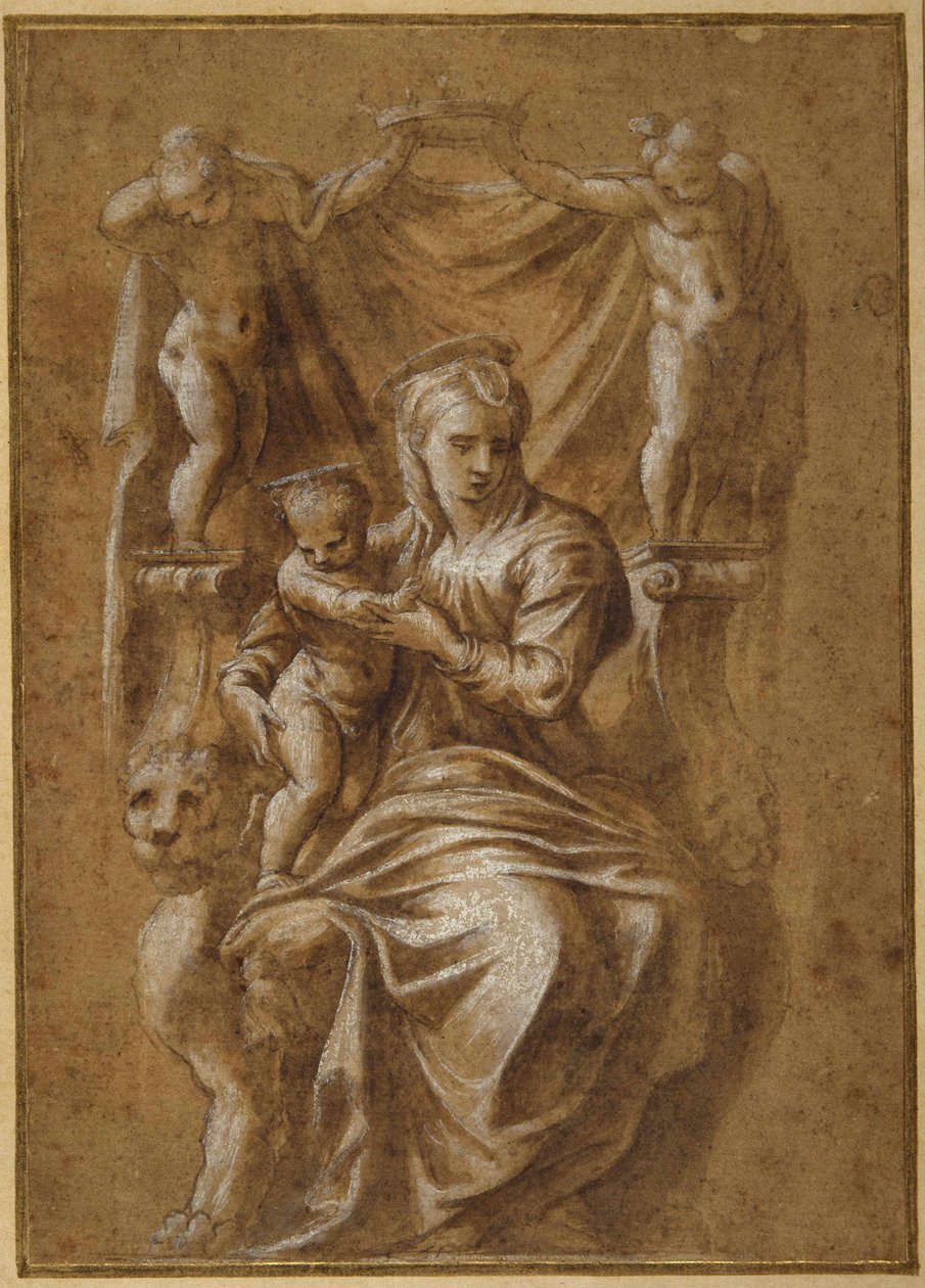 Die Madonna mit Kind auf dem Thron von Polidoro da (follower of) Caravaggio