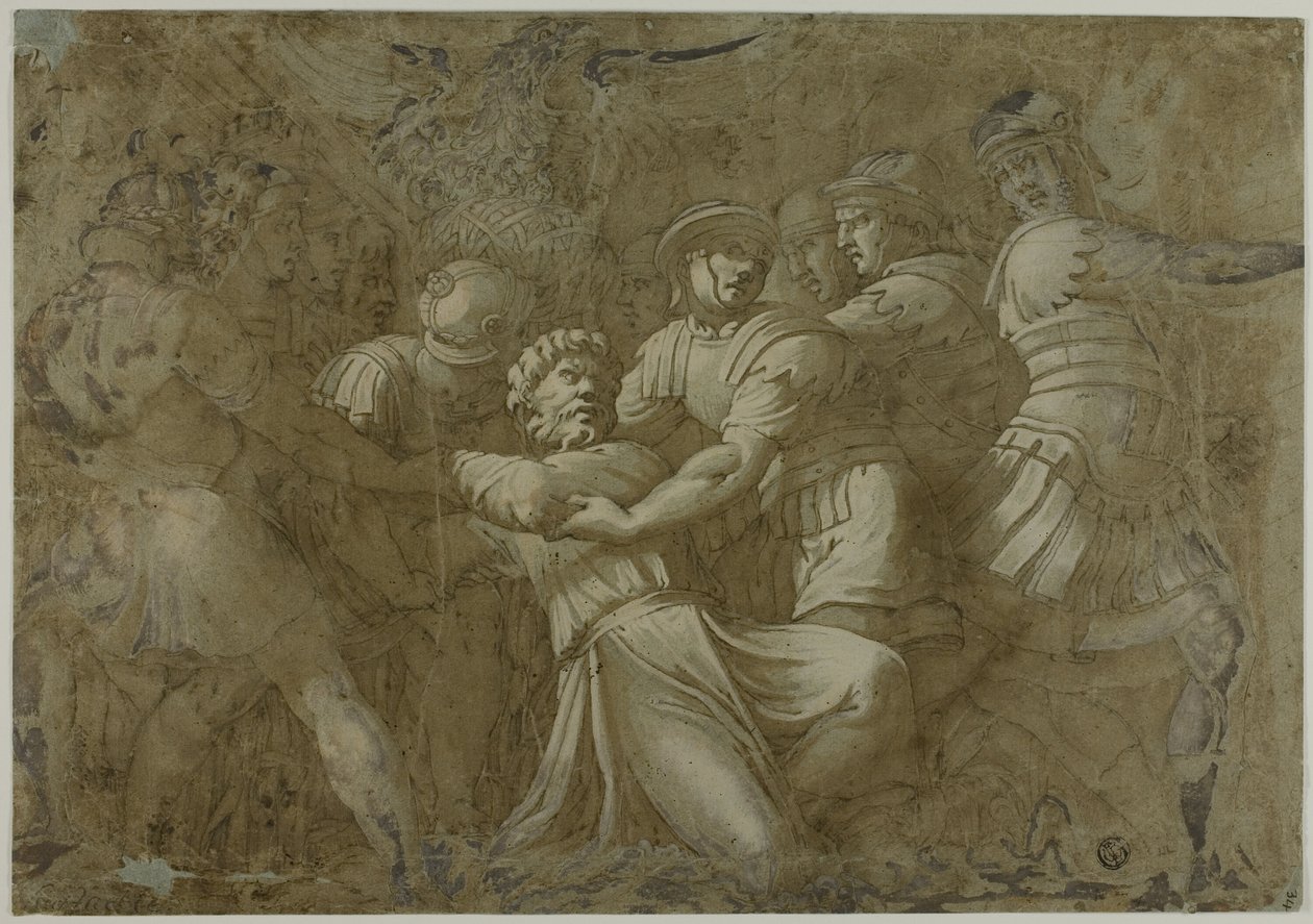 Römische Soldaten verhaften den heiligen Petrus (?) von Polidoro da Caravaggio