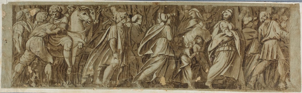 Sabiner überqueren den Fluss Tiber, um den römischen Spielen beizuwohnen von Polidoro da Caravaggio
