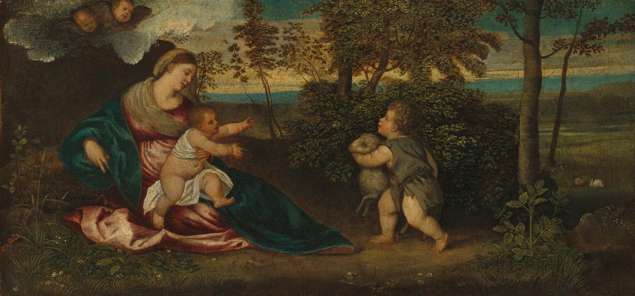 Madonna mit Kind und dem kleinen Johannes in einer Landschaft von Polidoro da Lanciano