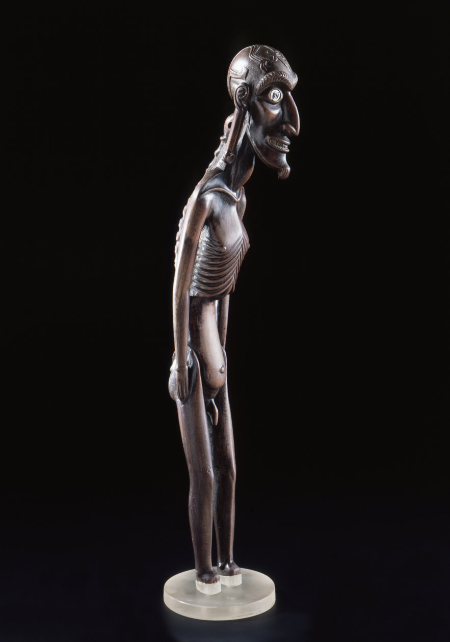 Holzfigur in Form eines Mannes geschnitzt, von der Osterinsel, vor 1894 (Holz & Obsidian) von Polynesian School