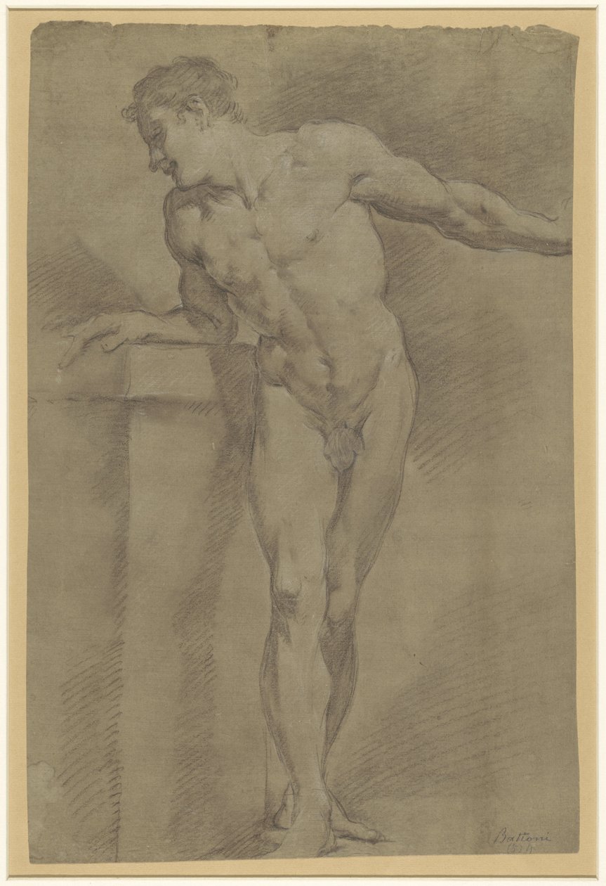 Studie eines stehenden männlichen Modells, an eine Brüstung gelehnt von Pompeo Batoni