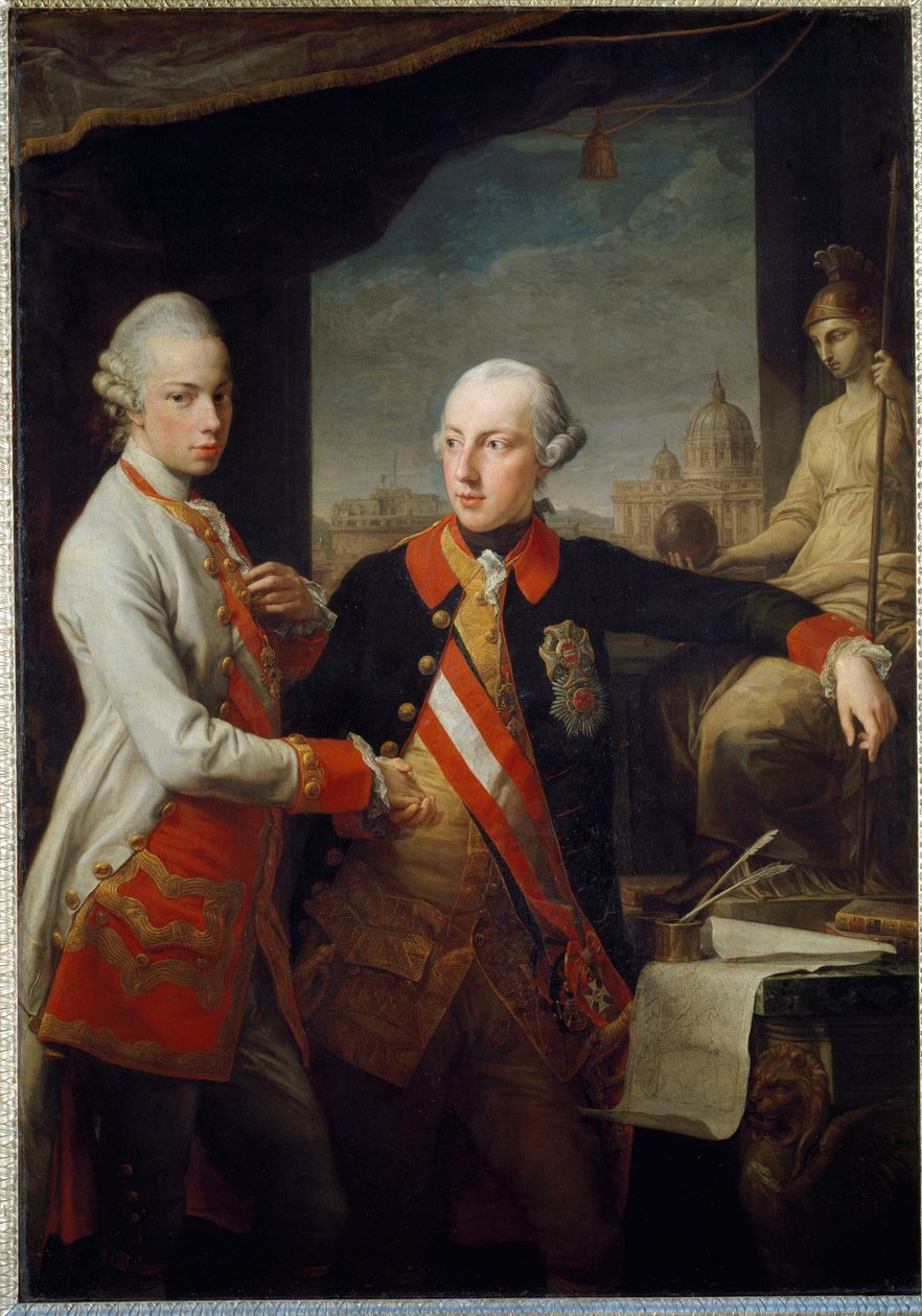 Porträts der Brüder Leopold II. von Habsburg-Lothringen, Großherzog der Toskana und Joseph II. des Heiligen Römischen Reiches von Pompeo Girolamo Batoni