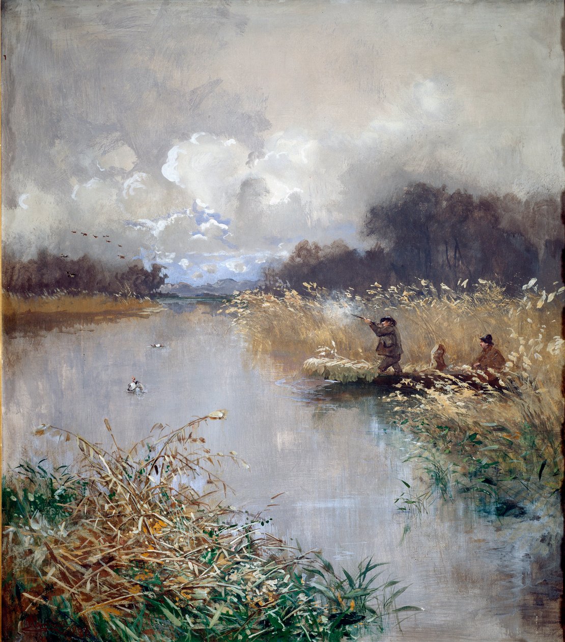 Entenjagd Gemälde von Pompeo Mariani (1857-1927) 1898 Dim. 115x100 cm Genua, Galleria d