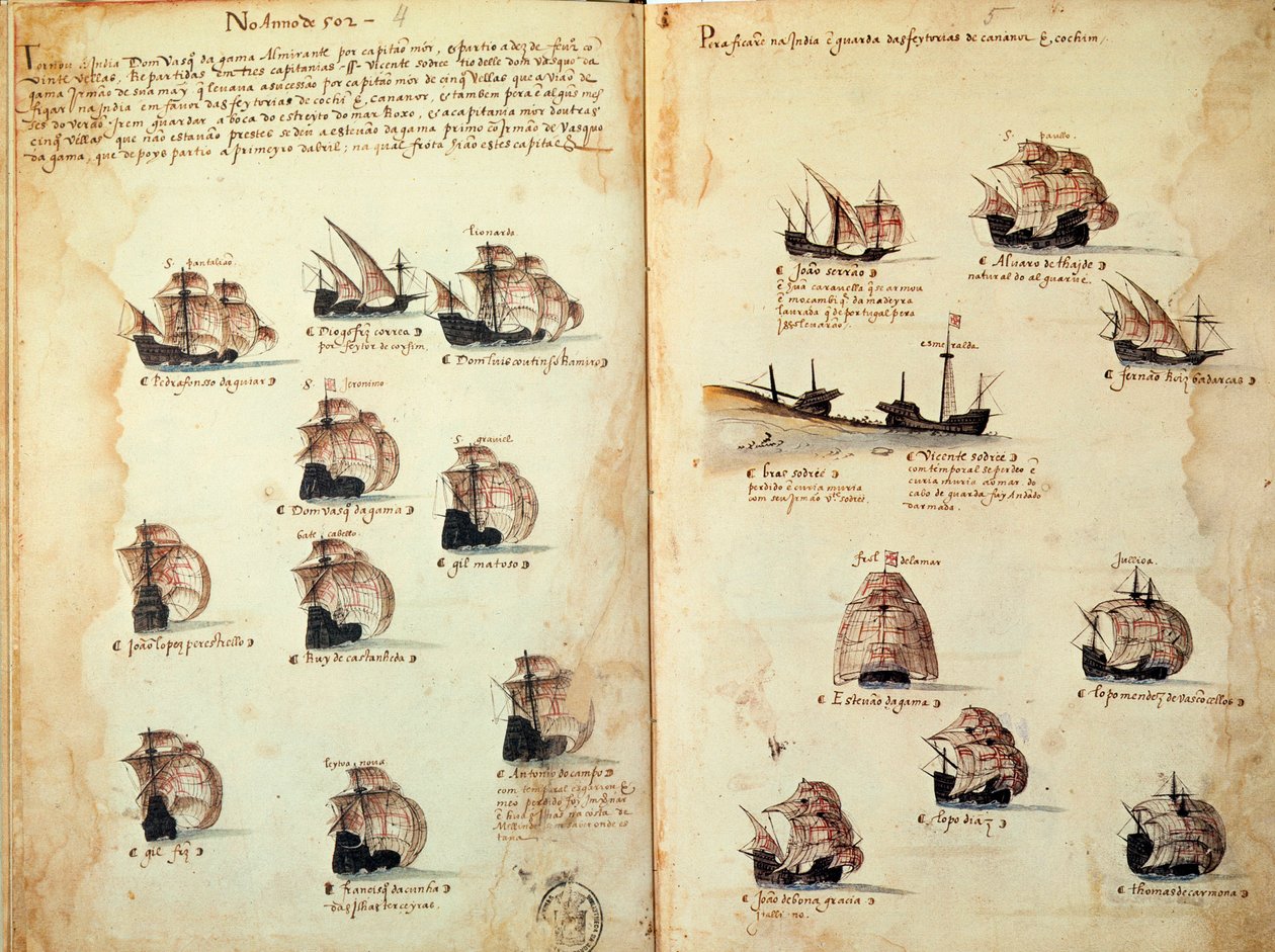 Manuskriptseite: Denkwürdigkeiten der Armadas von Portugal unter König Manuel I. (1469-1521) von Portuguese School