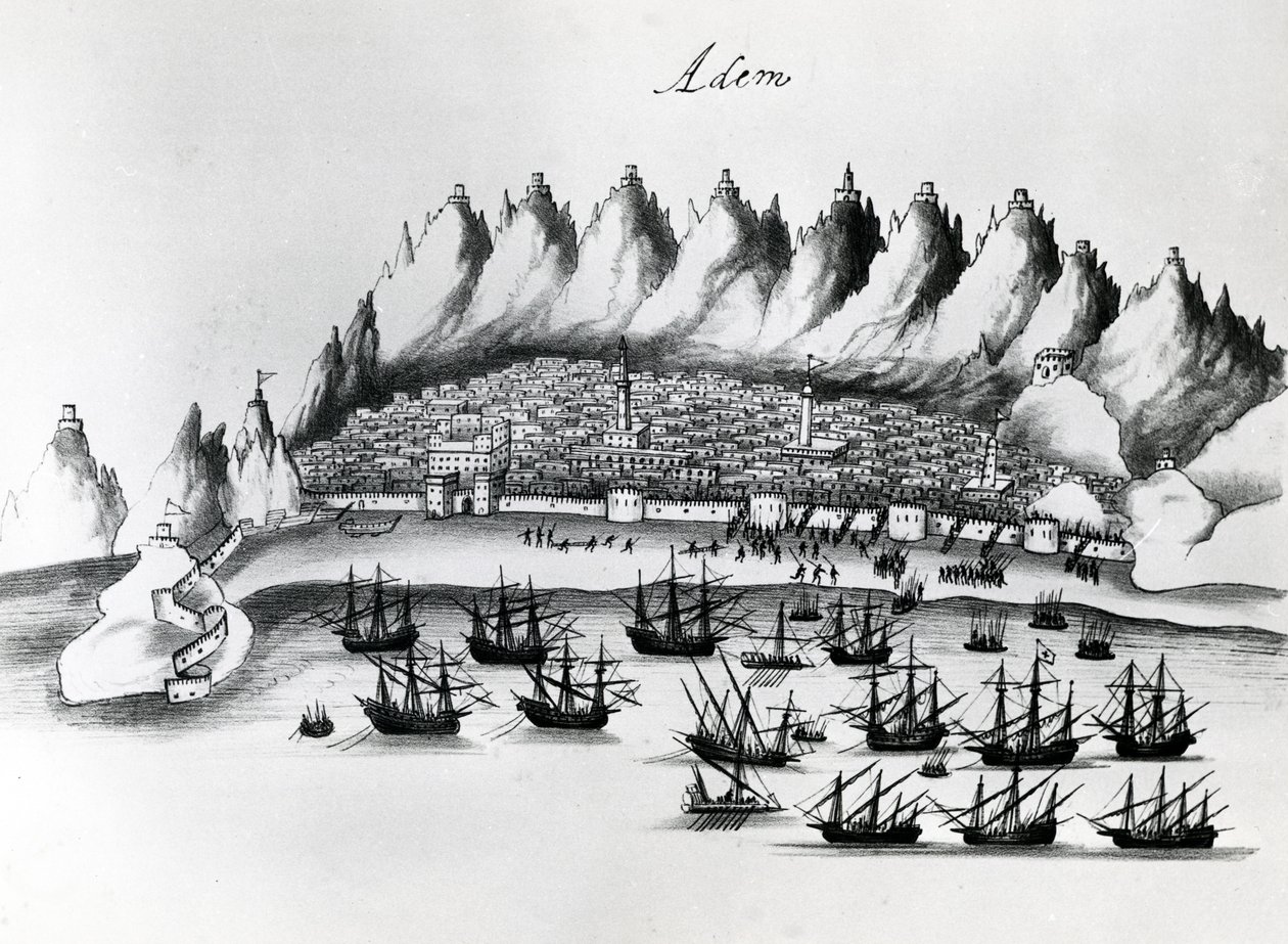 Portugiesischer Angriff auf Aden, Illustration aus Legends of India von Gaspar Correia, ca. 1858 von Portuguese School