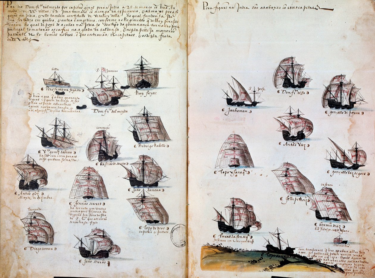Kriegsschiffe. Erinnerungen an die Flotten von Portugal unter König Manuel I. (1469 - 1521). Manuskript von 1505. Paris. BN von Portuguese School