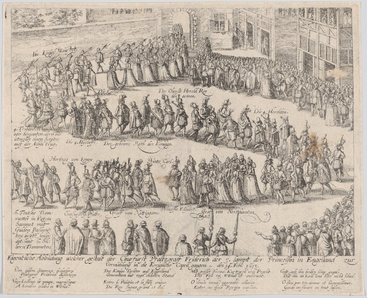 Hochzeitsprozession für die Hochzeit von Elizabeth Stuart, Tochter von James I von Possibly by Abraham Hogenberg.