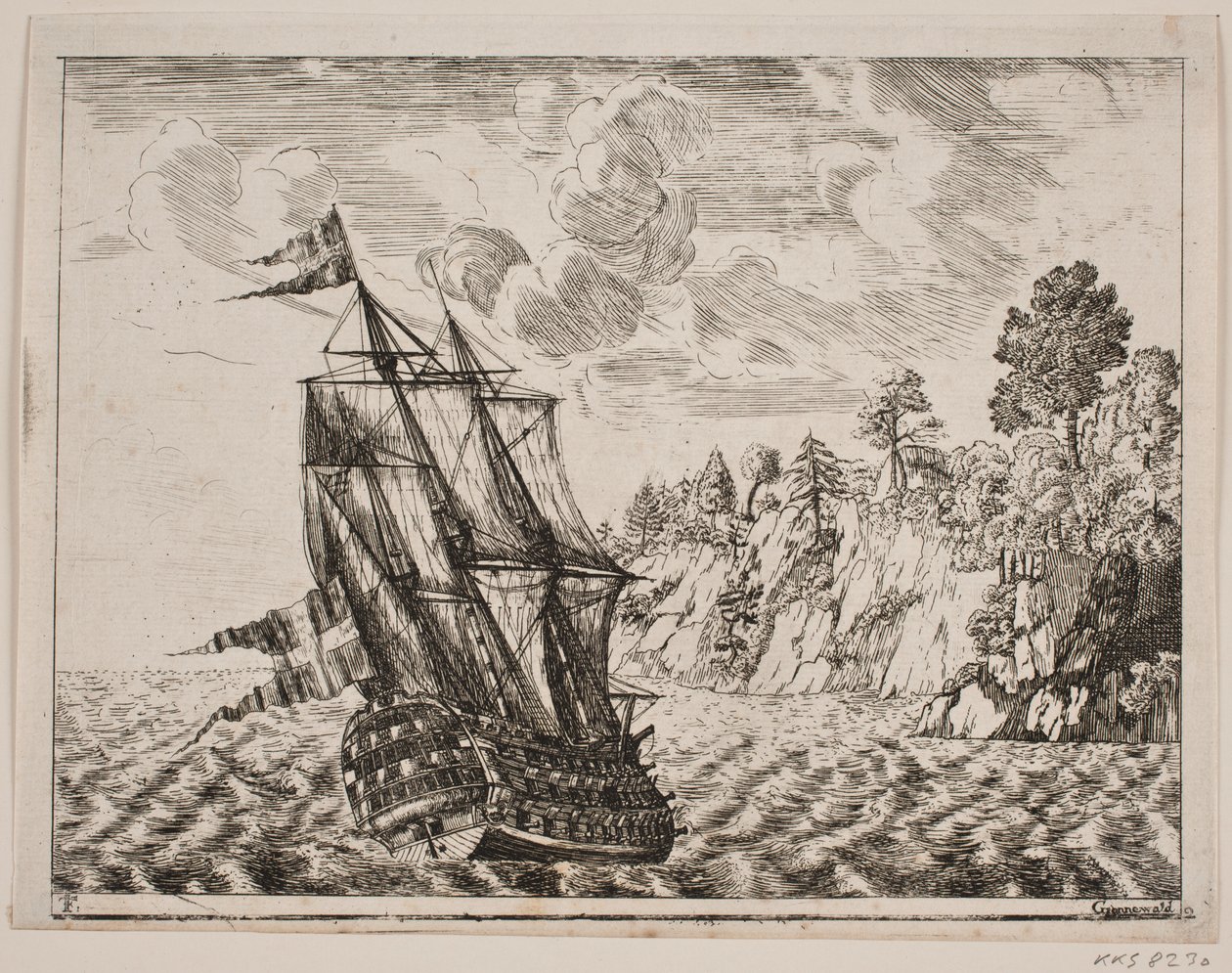 Dänisches Kriegsschiff an der Felsenküste von Poul Isac Grønvold