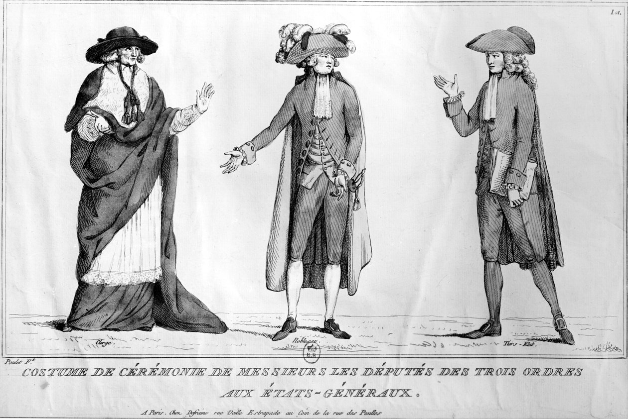 Zeremonielle Kostüme der Deputierten der Trois Ordres aux Etats-Generaux, 4. Mai 1789 von Poulet