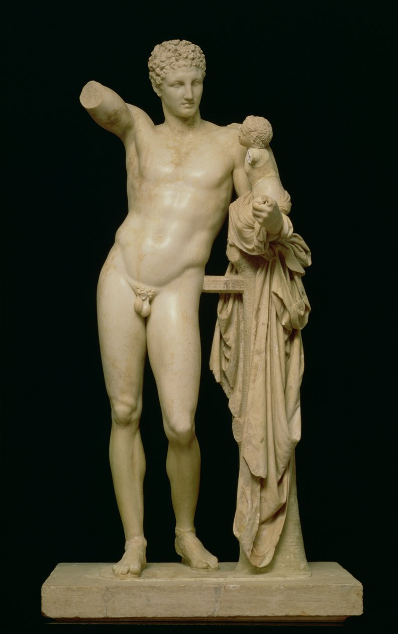 Statue von Hermes und dem kleinen Dionysos, ca. 330 v. Chr. (Parischer Marmor) von Praxiteles