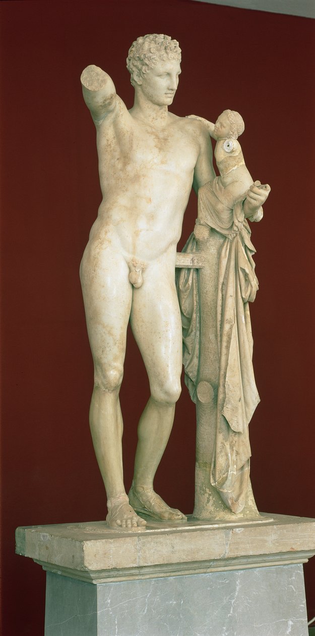 Statue von Hermes und dem Säugling Dionysos, ca. 330 v. Chr. von Praxiteles