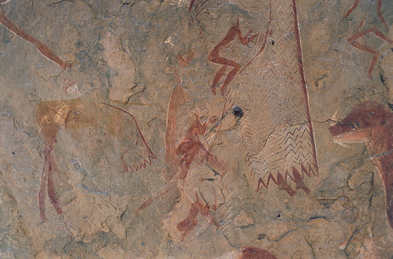 Menschliche und tierische Figuren (Höhlenmalerei) von Prehistoric Prehistoric