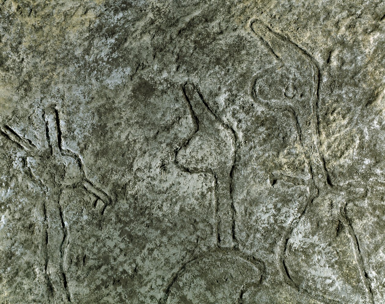 Vorgeschichte, Felskunst: Petroglyphe (Graffiti auf Stein) einer Jagdszene. Neolithikum, Steinzeit. (Aserbaidschan) Bronzezeit. Baku, Aserbaidschanisches Staatliches Religionsgeschichtliches Museum von Prehistoric Prehistoric