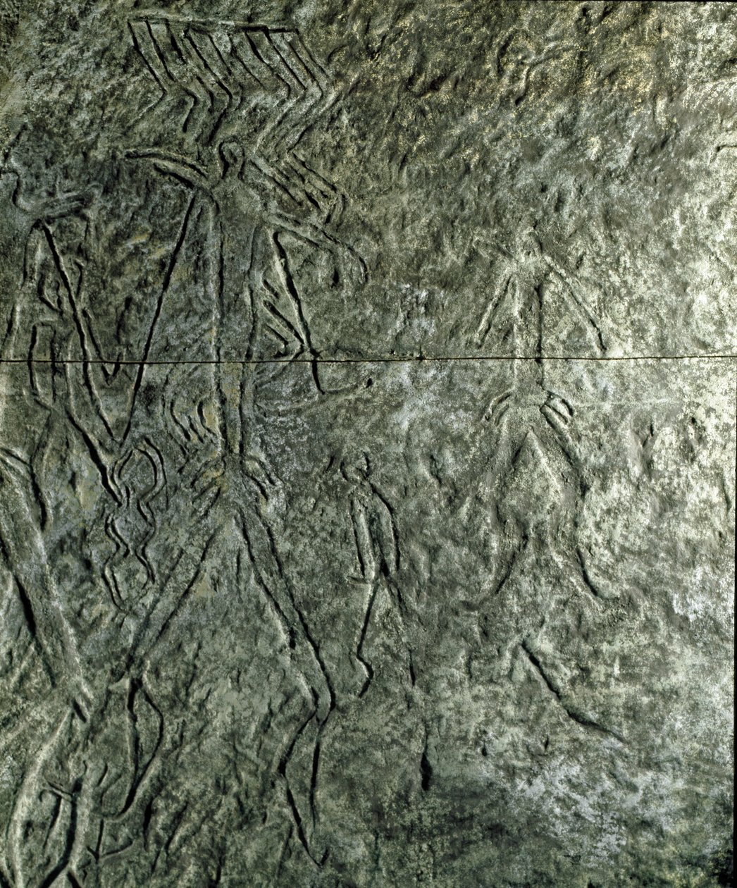 Prähistorie, Felskunst: Petroglyphen (Graffiti auf Stein) von menschlichen Figuren. Neolithikum, Steinzeit. (Aserbaidschan) Bronzezeit. Baku, Aserbaidschanisches Staatliches Religionsgeschichtliches Museum von Prehistoric Prehistoric