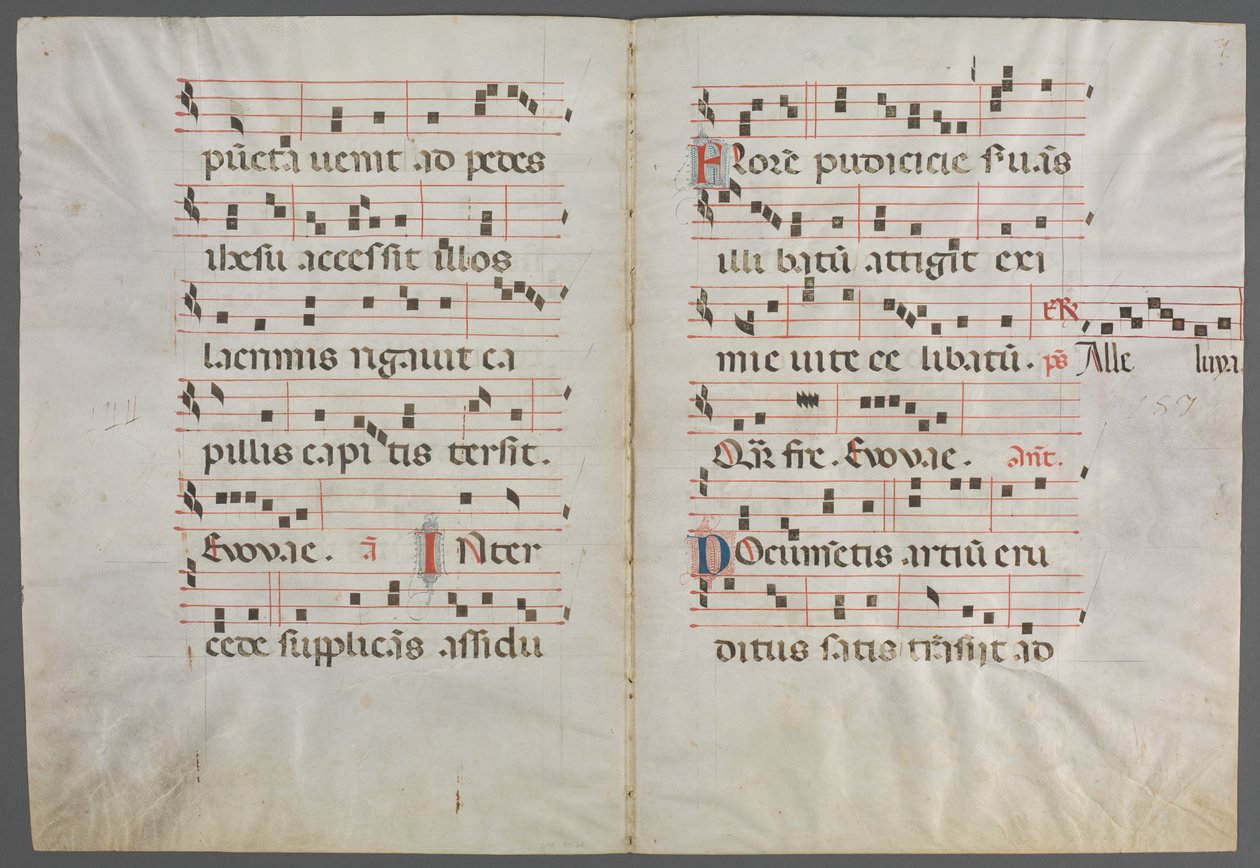 Bifolium aus einem Antiphonar: Musik von Primo Miniatore di San Domenico