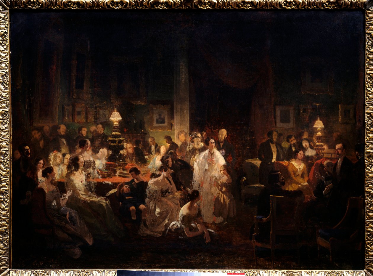 Horace Vernet teilt die Entdeckung des Daguerreotyps im Wohnzimmer von Monsieur Irisson (10 rue Antin, Abend des 10. August) von Prosper Lafaye or Lafait