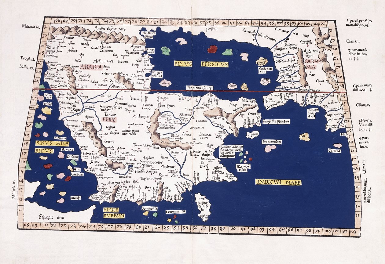 Karte von Arabien, dem Persischen Golf und dem Indischen Meer, 1541 von Ptolemy