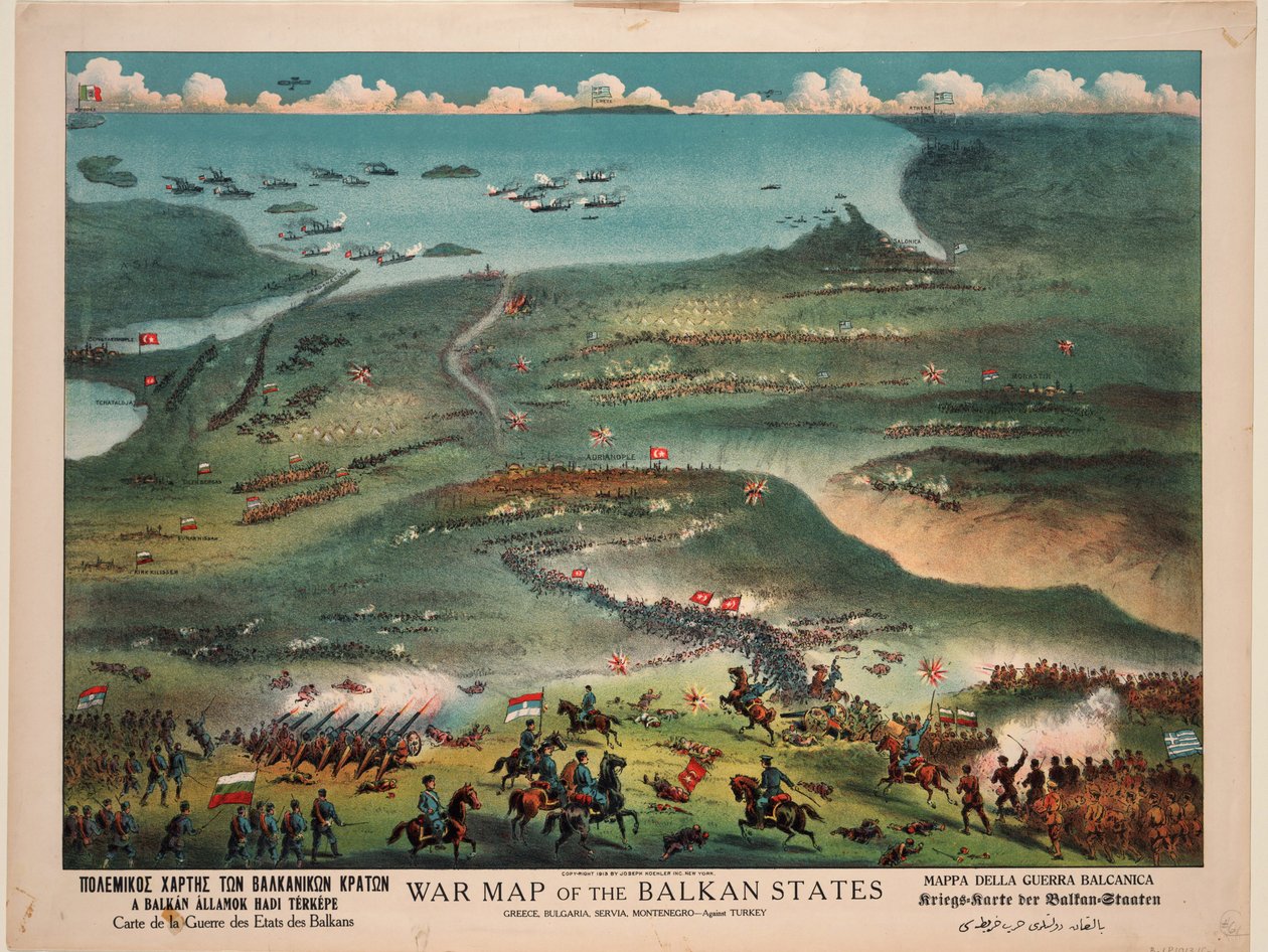 Kriegskarte der Balkanländer von Publisher Joseph Koehler New York